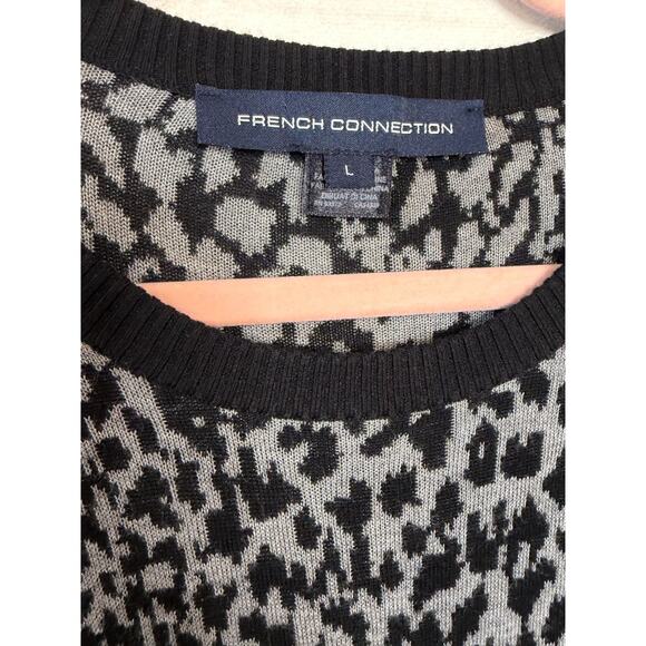 French Connection Sweater Animal Print L Black Grey Winter Cozy Comfy Chic - Picture 4 of 5